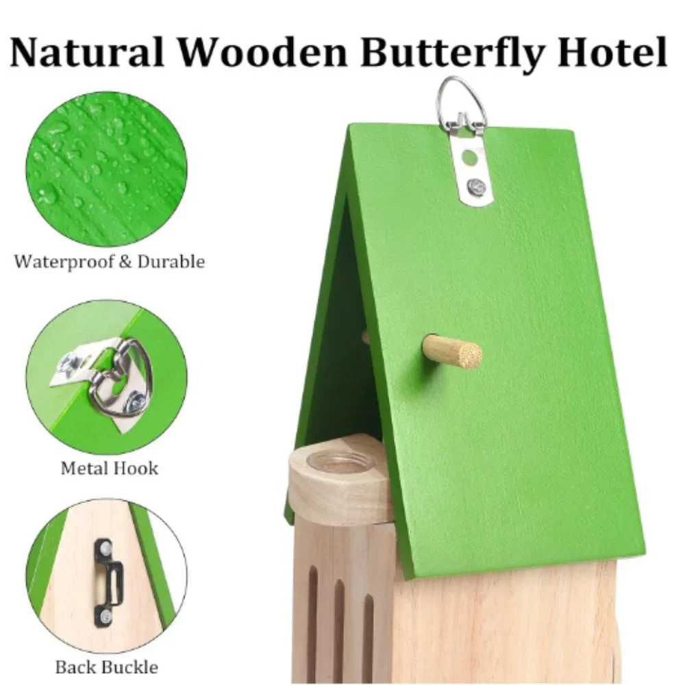 Wooden Butterfly House w/ Feeder - Wildlife World Butterfly Shelter Hotel
